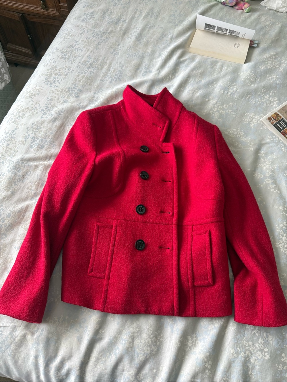 Mario Serrani Bright Red Wool Pea Coat